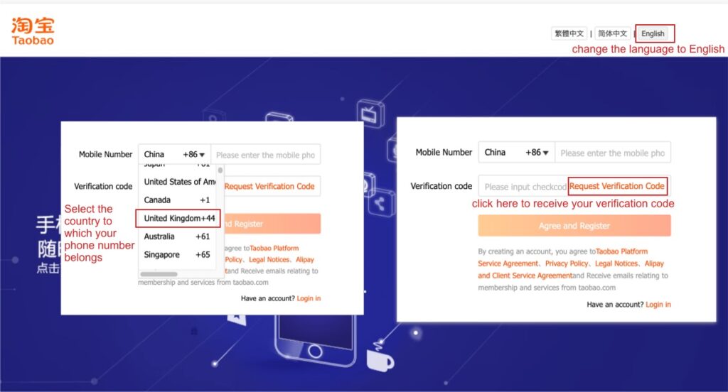 Register Taobao account