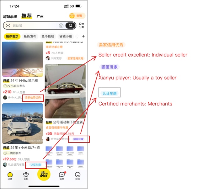 Features of Xianyu, Types of Sellers